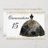 ブラックドレス金ゴールドグリッターキンセアニェラ招待 招待状 (正面/裏面)