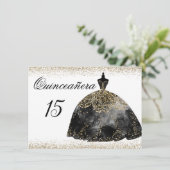 ブラックドレス金ゴールドグリッターキンセアニェラ招待 招待状 (スタンド正面)