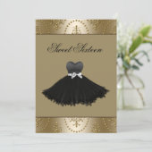 ブラックドレス金ゴールドシャンデリアSweet sixteen誕生日 招待状 (スタンド正面)