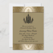 ブラックドレス金ゴールドシャンデリアSweet sixteen誕生日 招待状 (裏面)