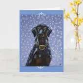 ブラックドーバーマンスノーナチュラルイヤグリーティングカード カード (黄色い花)