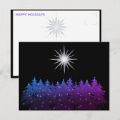 ブラックナイトスカイ白い星の木のクリスマスモダン シーズンポストカード (正面/裏面)