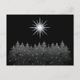 ブラックナイトスカイ白い星の木のクリスマスモダン シーズンポストカード