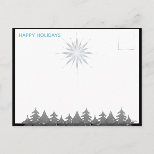 ブラックナイトスカイ白い星の木のクリスマスモダン シーズンポストカード (裏面)
