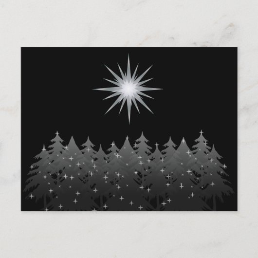 ブラックナイトスカイ白い星の木のクリスマスモダン シーズンポストカード (正面)