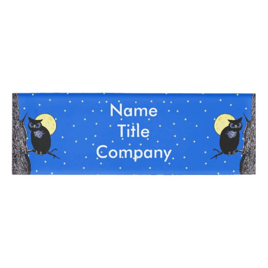 ブラックナイトフクロウイラストレーションイエロームーンスターズ 名札 (正面)