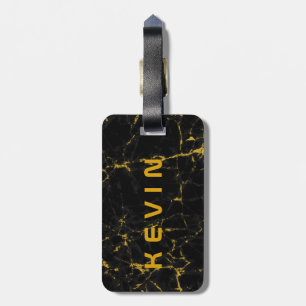ブラックナチュラルマーブルストーンプリント金ゴールドアクセント ラゲッジタグ
