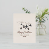 ブラックナチュラルモダンスカンジタニカルクリスマス 箔シーズンポストカード (立ち正面)