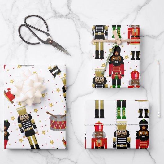 ブラックナツクラッカークリスマスラッピング紙シート ラッピングペーパーシート (正面)