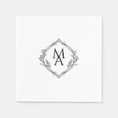 ブラックナプキンに花を入れたダイヤモンドモノグラム スタンダードカクテルナプキン (正面)