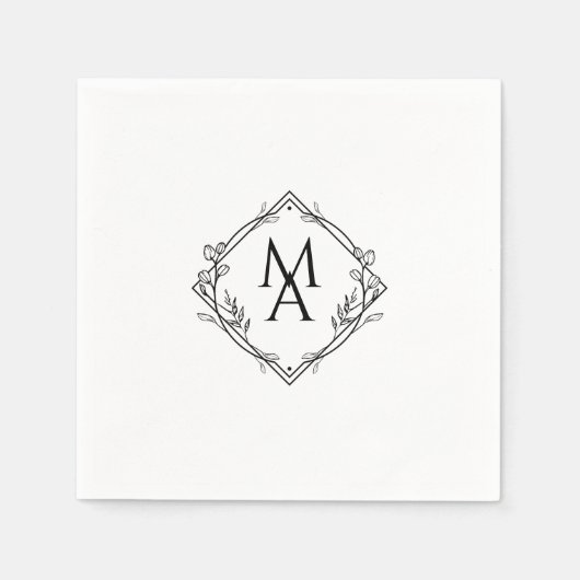 ブラックナプキンに花を入れたダイヤモンドモノグラム スタンダードカクテルナプキン (正面)