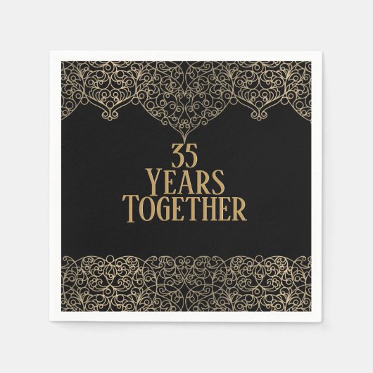 ブラックナプキンスに35周年記念金ゴールドレース スタンダードカクテルナプキン (正面)