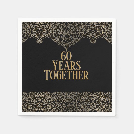 ブラックナプキンスに60周年記念金ゴールドレース スタンダードカクテルナプキン (正面)