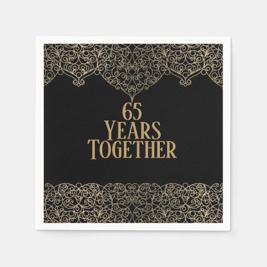 ブラックナプキンスに65周年記念金ゴールドレース スタンダードカクテルナプキン (正面)