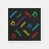 ブラックナプキンス75歳の誕生日パーティーが繰り返す名前 スタンダードカクテルナプキン (正面)