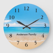 ブラックナンバエレガントーアクアビーチシーンペルソナライズ ラージ壁時計 (正面)