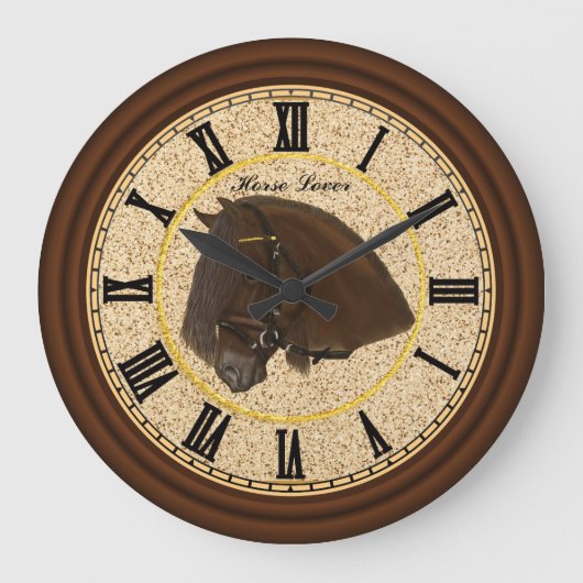 ブラックナンバ荷車を引くーを持つフリシアの馬 ラージ壁時計 (正面)