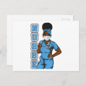 ブラックナースユニフォーム顔マスクアフロアフリカ女性 案内ポストカード (正面/裏面)