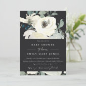 ブラックニュートラルアイボリーホワイトフローラバンチベビーシャワー 招待状 (スタンド正面)