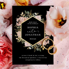 ブラックニュートラルウォーターのカラーフローラ結婚ズ |金ゴールド 箔招待状