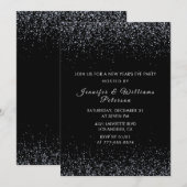 ブラックニューミレニアムイブ招待状 シルバーグリッター 招待状 (正面/裏面)