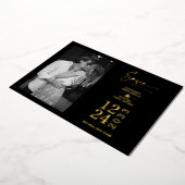 ブラックニーストレンドロマンチック結婚なカップルの写真 箔招待状 (回転した状態)