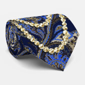 ブラックネイビーと金ゴールドヴィンテージペイズリー孔雀 ネクタイ (ロール)