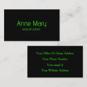 ブラックネオングリーンブライトスクリプトメイクアップアーティストサロン 名刺 (正面/裏面)