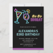 ブラックネオングローカクテルマルティーニ83歳の誕生日 招待状 (正面)
