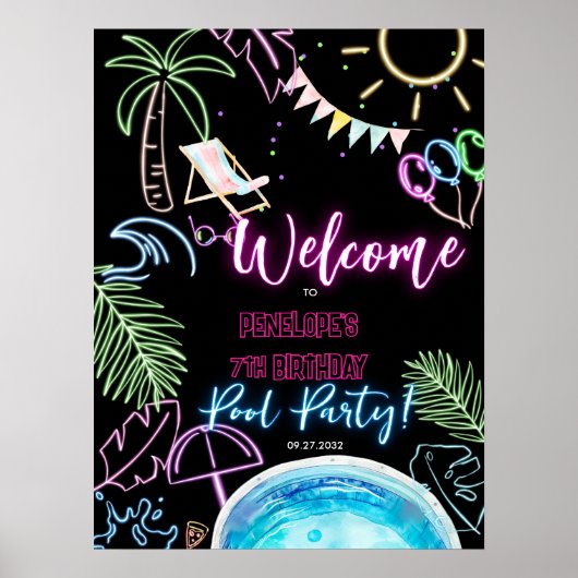 ブラックネオングロー水カラープールパーティーへようこそ ポスター (正面)