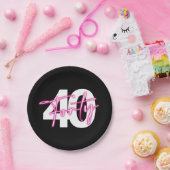 ブラックネオンピンク40歳の誕生日紙プレート ペーパープレート (パーティー)