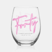 ブラックネオンピンク40歳の誕生日 ステムなしワイングラス (正面)