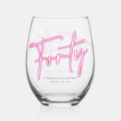 ブラックネオンピンク40歳の誕生日 ステムなしワイングラス (裏面)