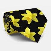 ブラックネックタイに黄色の水仙開花模様 ネクタイ (ロール)