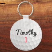 ブラックネーム赤い番号を持つゴルフボールディンプル キーホルダー (正面)