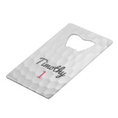 ブラックネーム赤い番号を持つゴルフボールディンプル クレジットカード栓抜き (正面アングル)