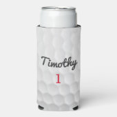 ブラックネーム赤い番号を持つゴルフボールディンプル スリム缶クーラー (Seltzer正面)