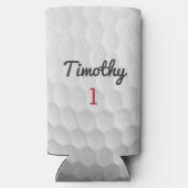 ブラックネーム赤い番号を持つゴルフボールディンプル スリム缶クーラー (裏面)