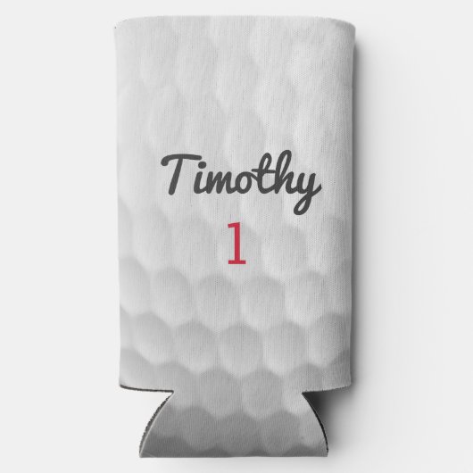 ブラックネーム赤い番号を持つゴルフボールディンプル スリム缶クーラー (裏面)