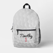 ブラックネーム赤い番号を持つゴルフボールディンプル プリントバックパック (正面)