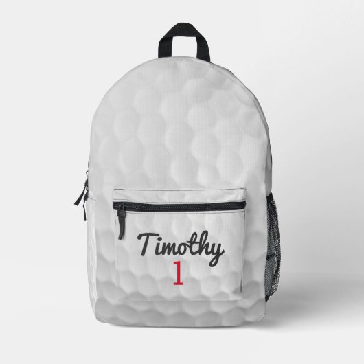 ブラックネーム赤い番号を持つゴルフボールディンプル プリントバックパック (正面)