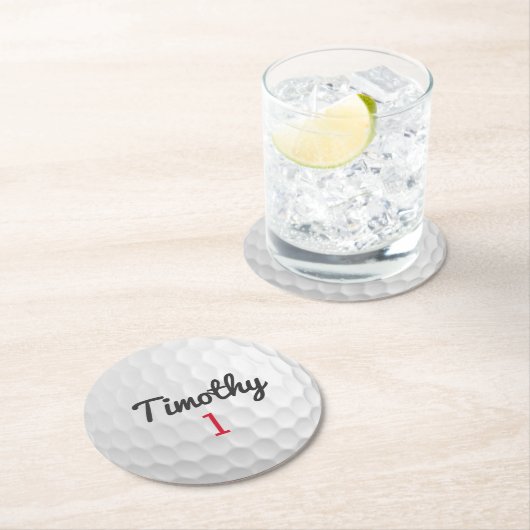 ブラックネーム赤い番号を持つゴルフボールディンプル ラウンドペーパーコースター (インサイチュ)