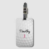 ブラックネーム赤い番号を持つゴルフボールディンプル ラゲッジタグ (正面縦)