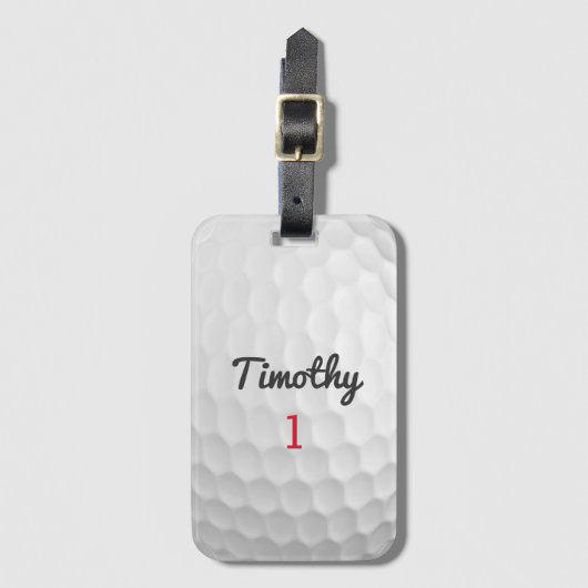 ブラックネーム赤い番号を持つゴルフボールディンプル ラゲッジタグ (正面縦)