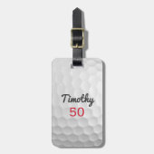 ブラックネーム赤い番号を持つゴルフボールディンプル ラゲッジタグ (正面縦)