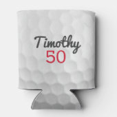 ブラックネーム赤い番号を持つゴルフボールディンプル 缶クーラー (裏面)