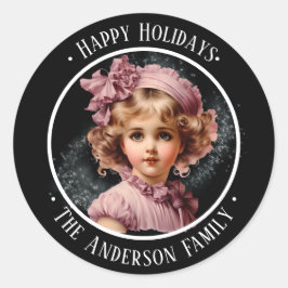 ブラックノスタルジックハッピーホリデーと少女のピンク ラウンドシール