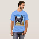 ブラックノルウェーエルクハウンド犬 Tシャツ (正面フル)