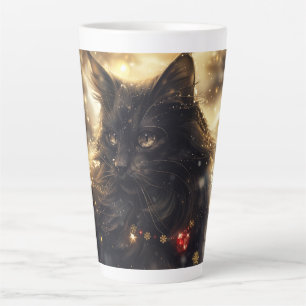 ブラックノルウェーフォレストキャットデジタルアート カフェラテマグ