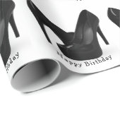 ブラックハイヒールシューズ誕生日 ラッピングペーパー (ロールコーナー)
